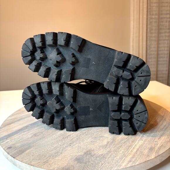 Jeffrey Campbell Black Suede Shearling Lace-Up Lug Sole Boots Women’s Size 7 - Picture 8 of 10